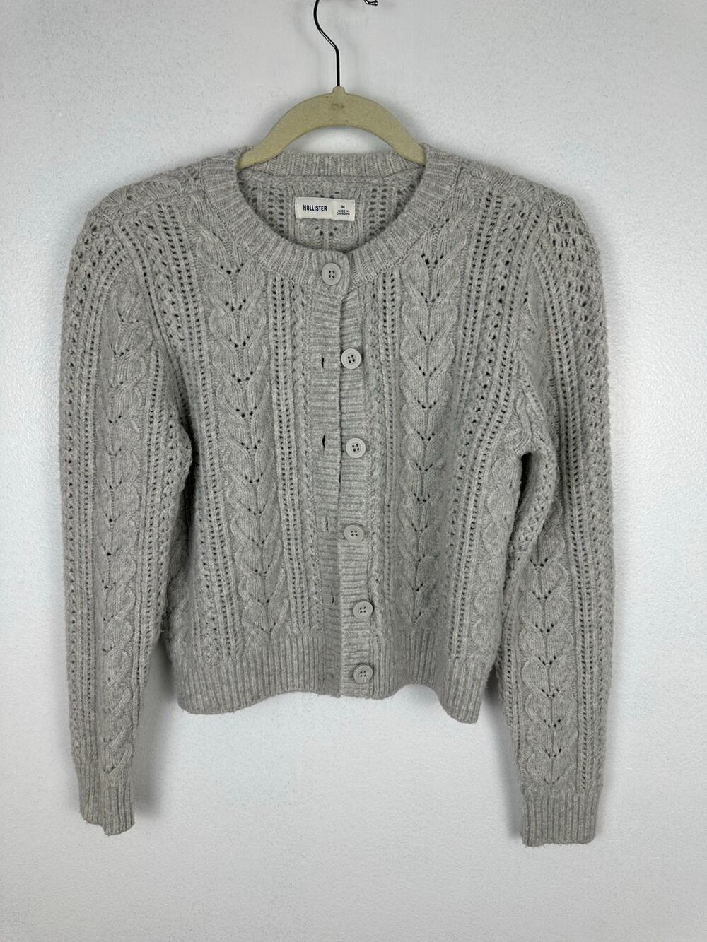 Hollister Women's Gray Comfy Cloud Open Cable-Knit Cardigan Medium Preppy